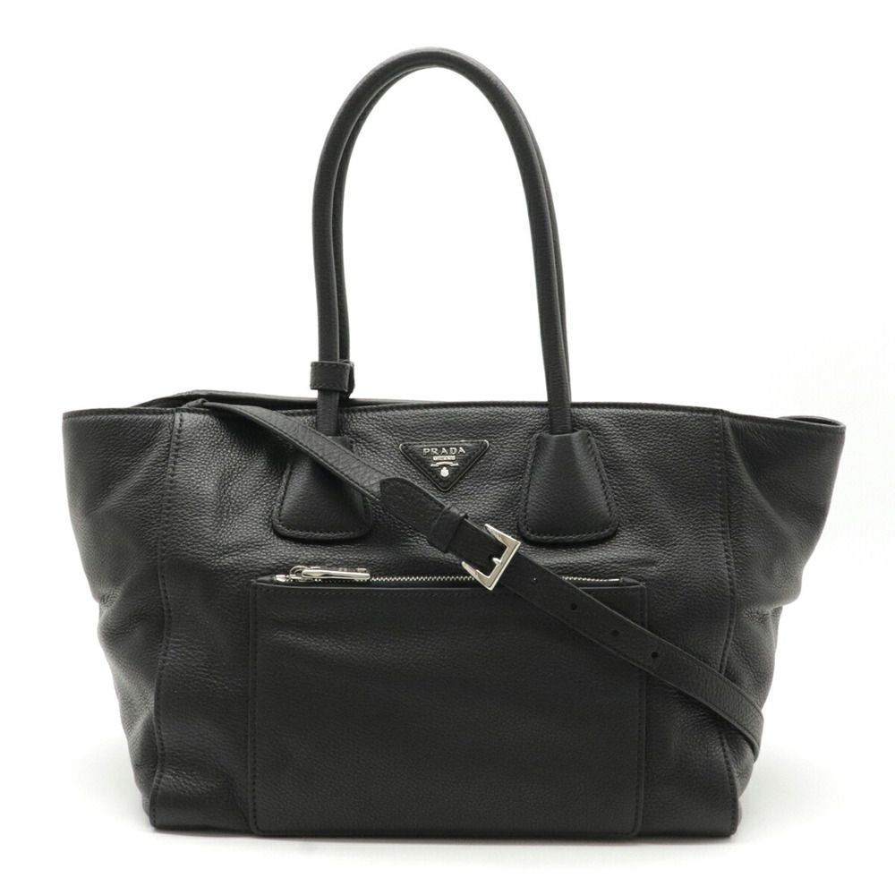 Prada Vitello Phenix Shoulder Bag Diagonal Leather Black